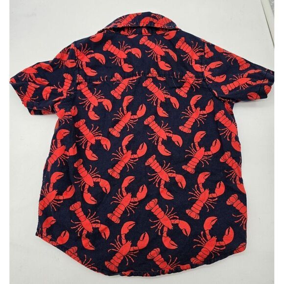 Old Navy Lobster Print Button-Down Shirt 2T Stretch Cotton Short Sleeve Toddler - Picture 2 of 4